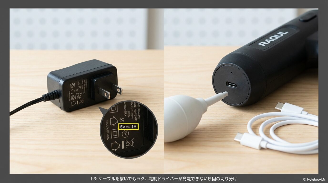 ケーブルを繋いでもラクル電動ドライバーが充電できない原因の切り分け