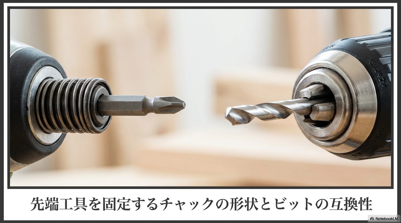 先端工具を固定するチャックの形状とビットの互換性