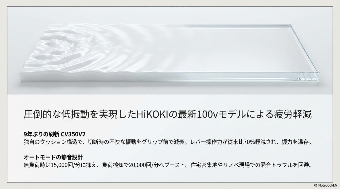 圧倒的な低振動を実現したHiKOKIの最新100vモデルによる疲労軽減
