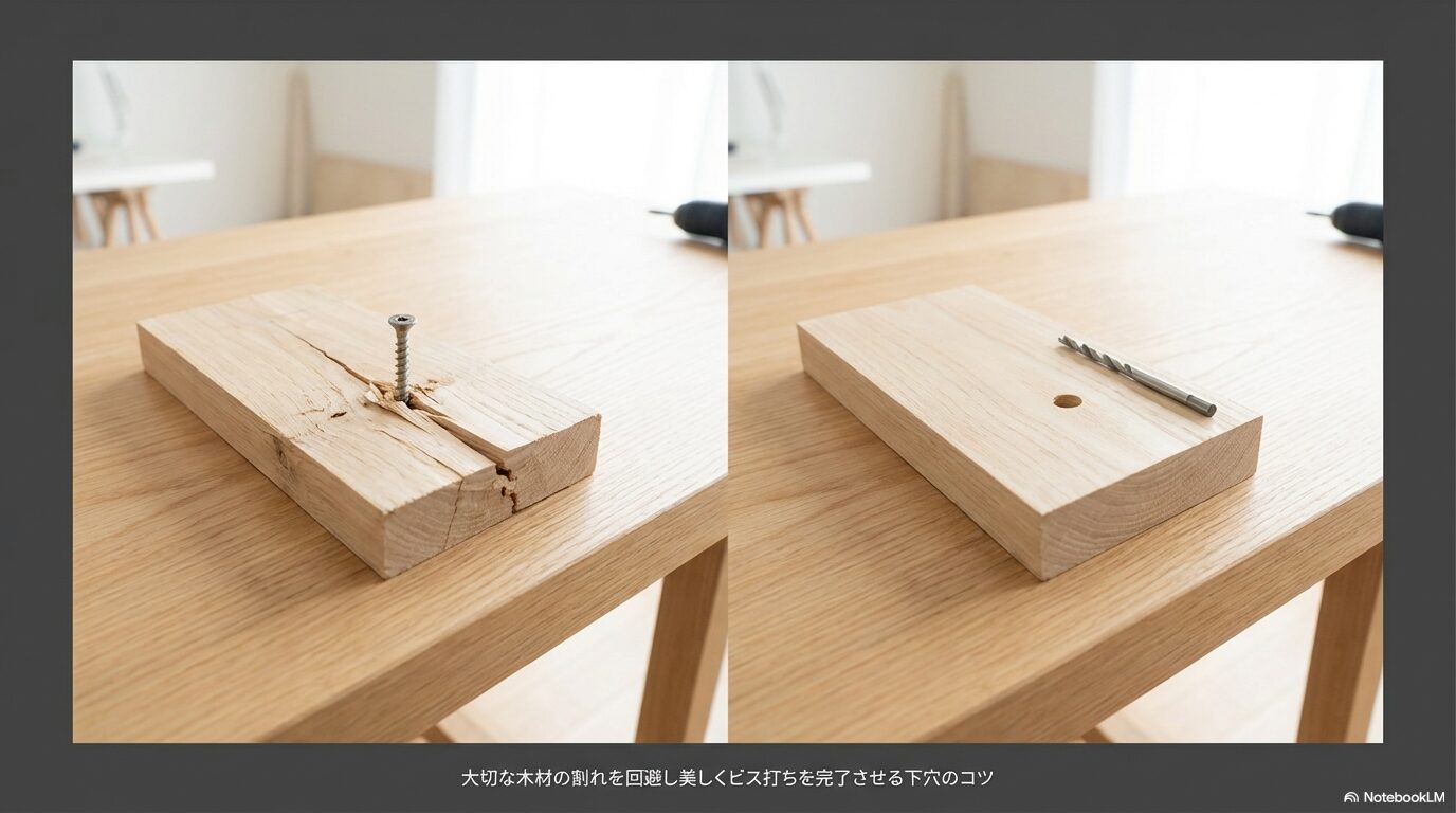 大切な木材の割れを回避し美しくビス打ちを完了させる下穴のコツ