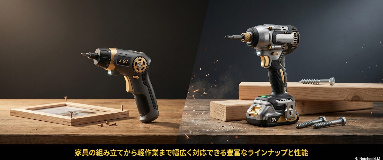 家具の組み立てから軽作業まで幅広く対応できる豊富なラインナップと性能