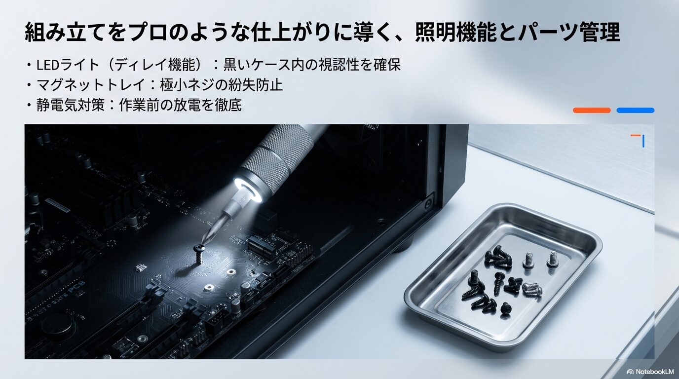 組み立てをプロのような仕上がりに導く、照明機能と便利な整理ツールの使い方