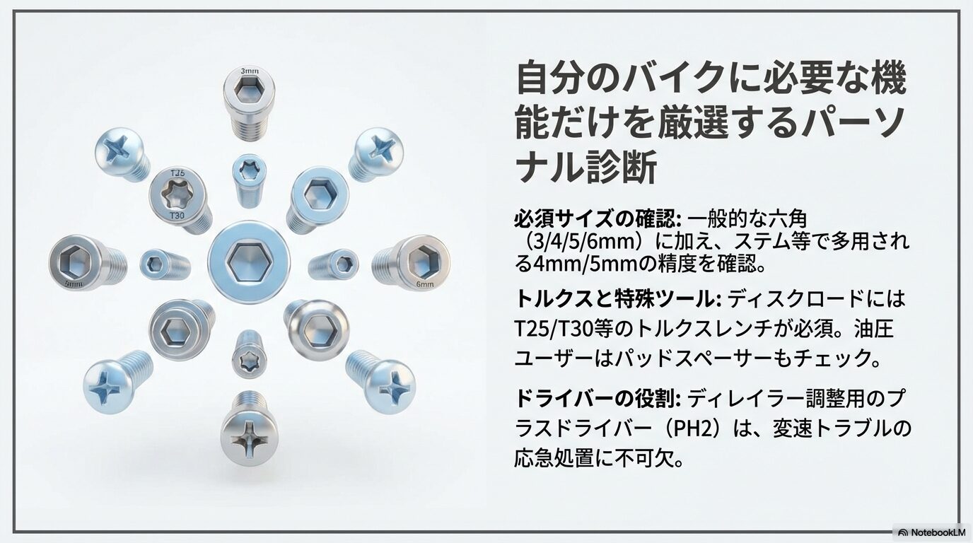自分のバイクに必要な機能だけを厳選するためのパーソナル診断