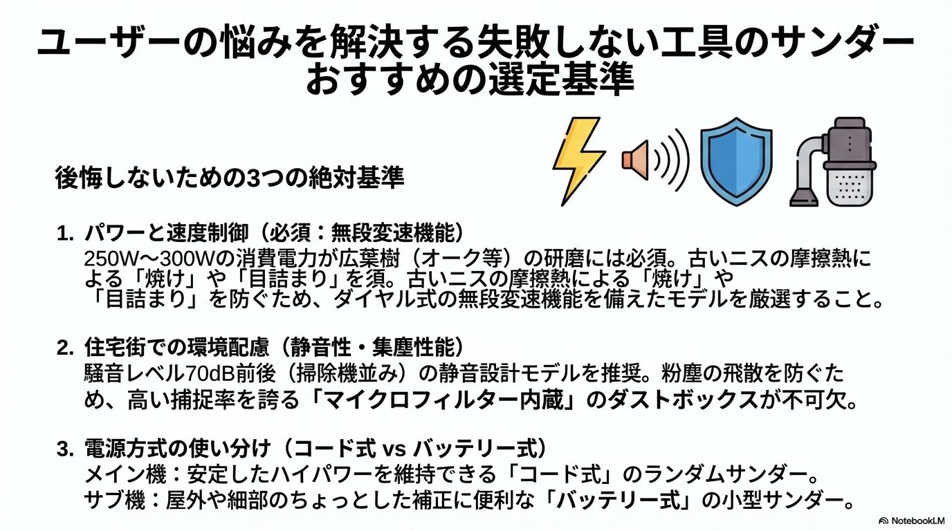 ユーザーの悩みを解決する失敗しない工具のサンダーおすすめの選定基準