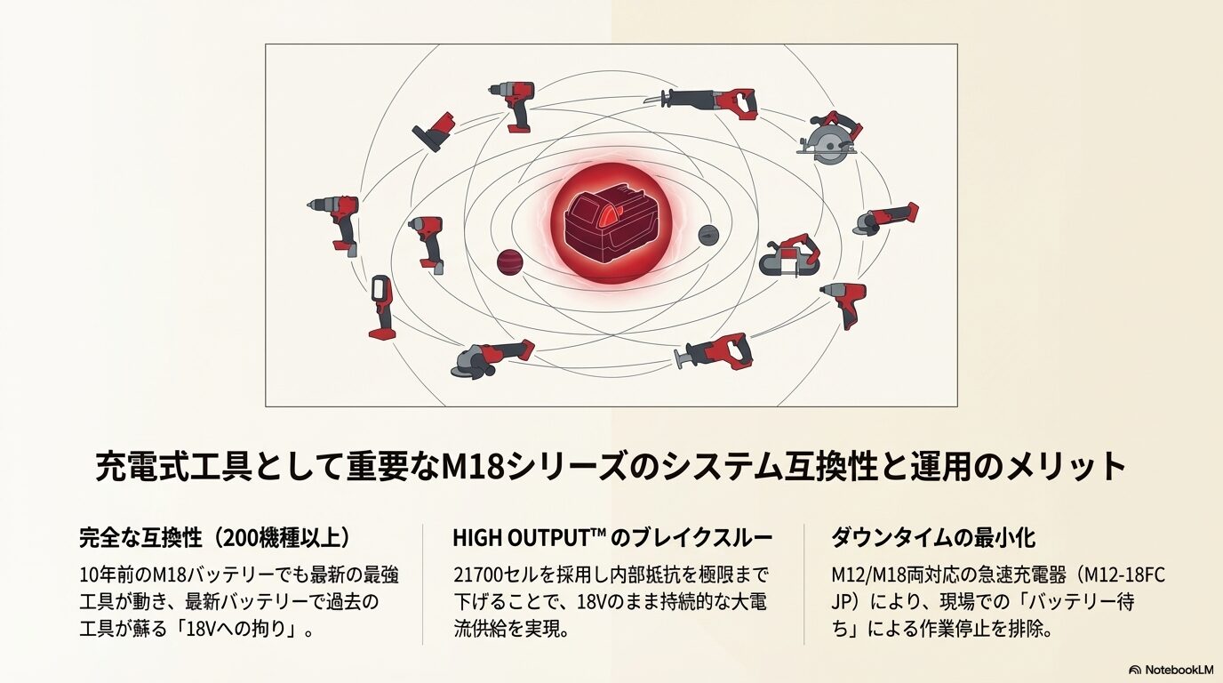 充電式工具として重要なM18シリーズのシステム互換性と運用のメリット