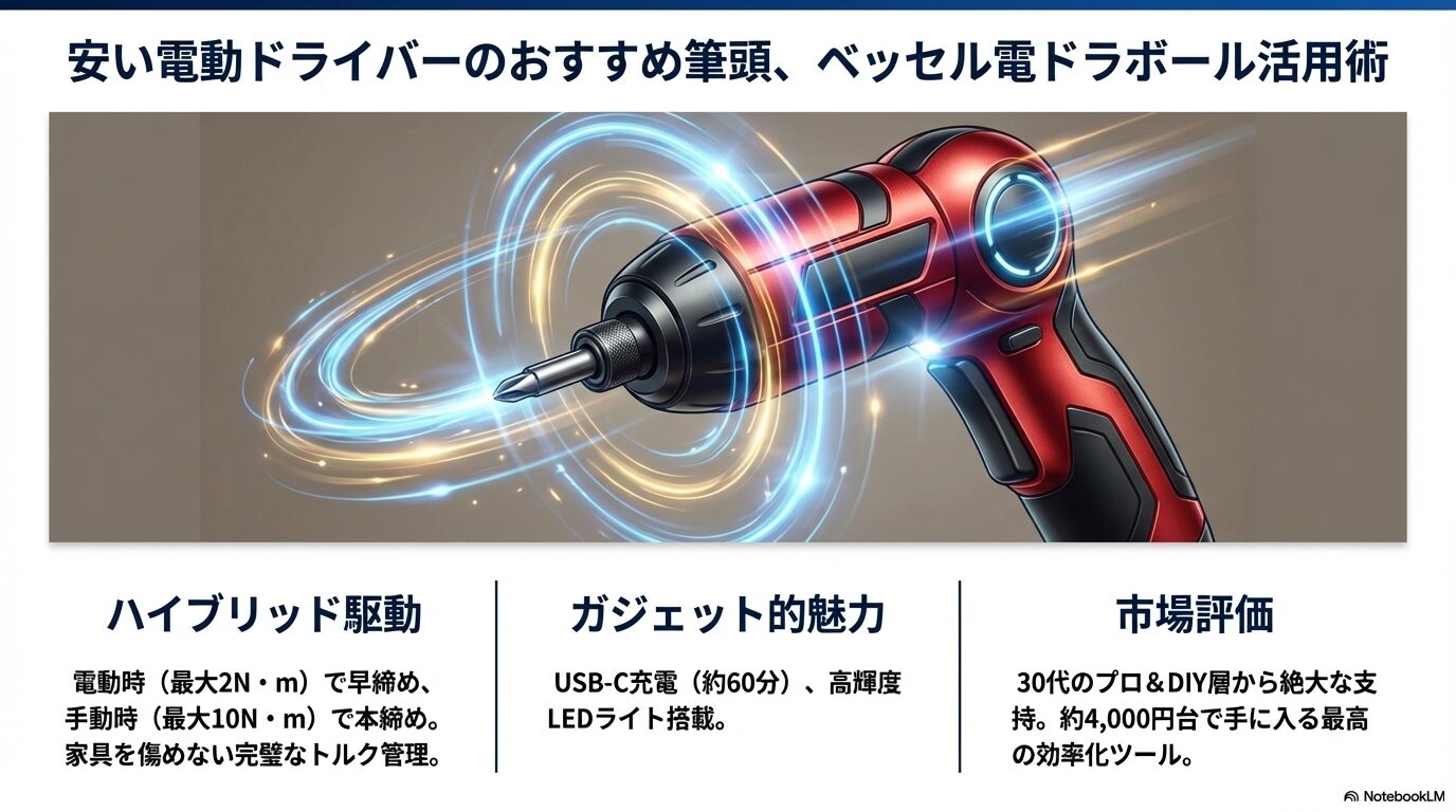 安い電動ドライバーのおすすめ筆頭、ベッセル電ドラボール活用術