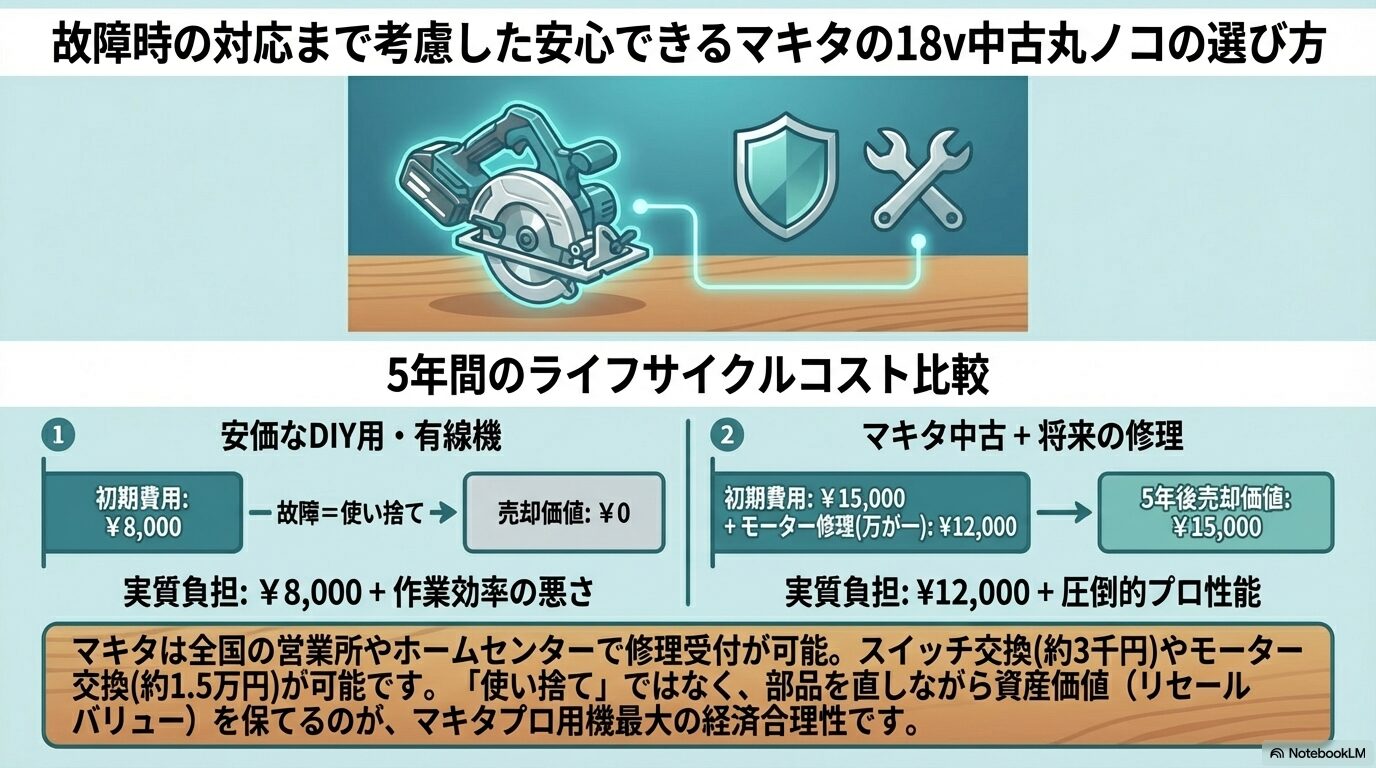 故障時の対応まで考慮した安心できるマキタの18v中古丸ノコの選び方