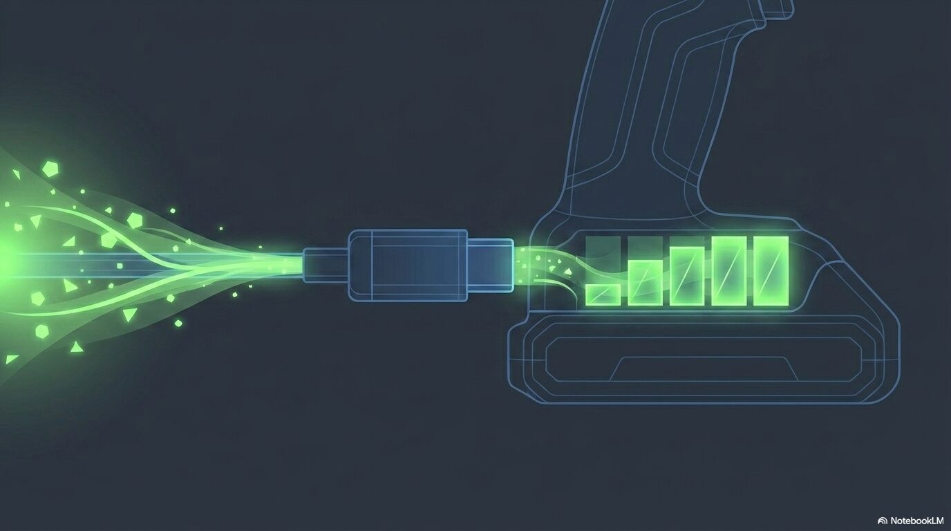 現場でのダウンタイムを減らすバッテリー性能と、USB給電による充電方式