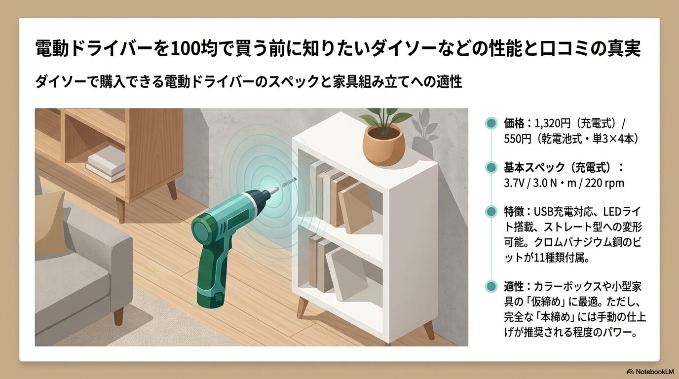 電動ドライバーを100均で買う前に知りたいダイソーなどの性能と口コミの真実