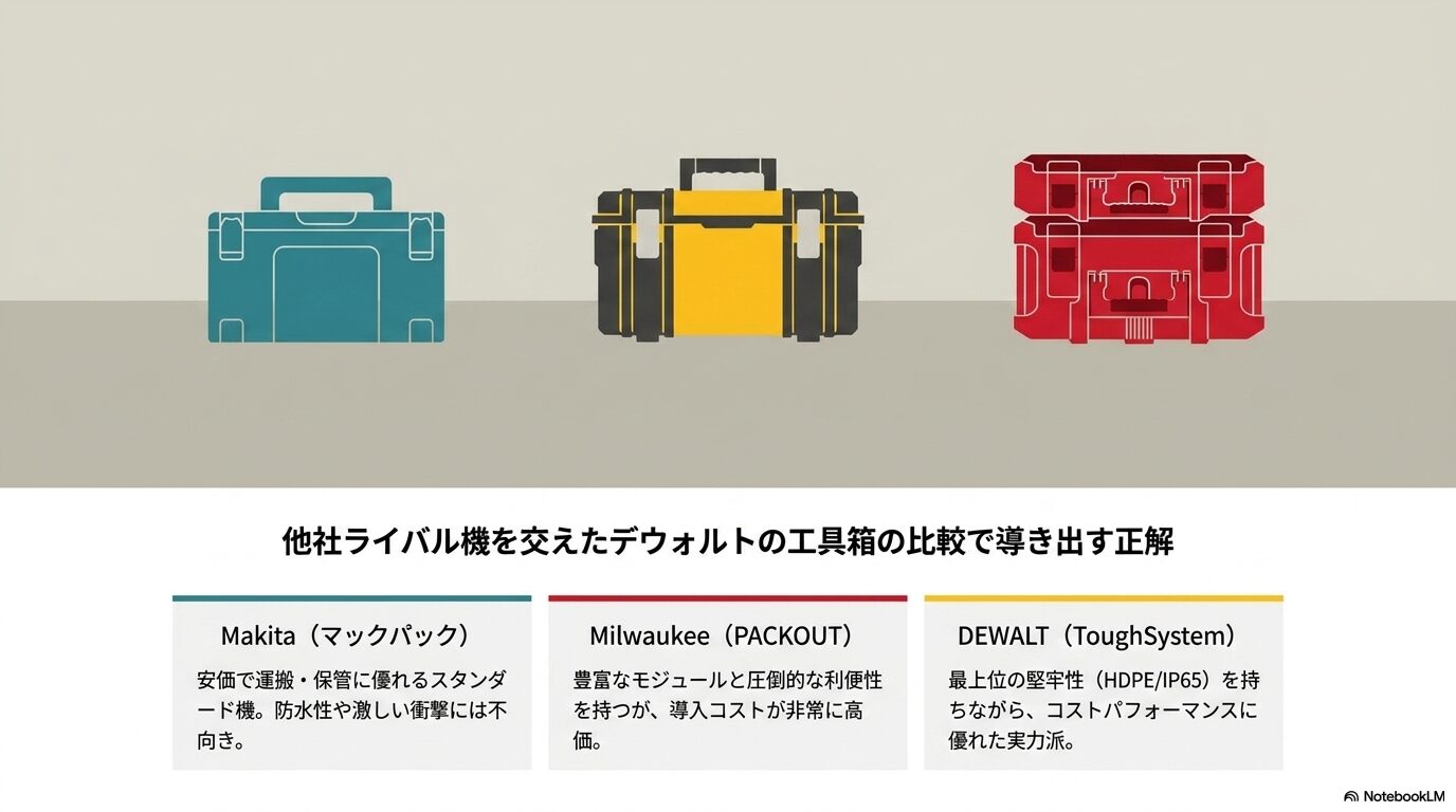 他社ライバル機を交えたデウォルトの工具箱の比較で導き出す正解
