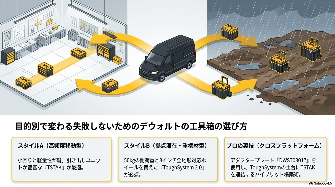 目的別で変わる失敗しないためのデウォルトの工具箱の選び方